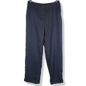 Lauren Ralph Lauren Black 100% Linen Dress Pants Size 10P Satin Liner Womens